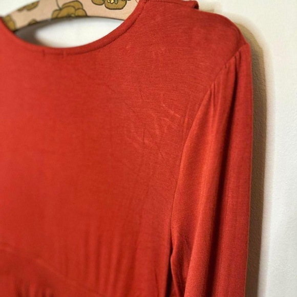 Ella moss Babydoll knee length dress fit flare 3/4 sleeve collared v-neck red or - Picture 6 of 7